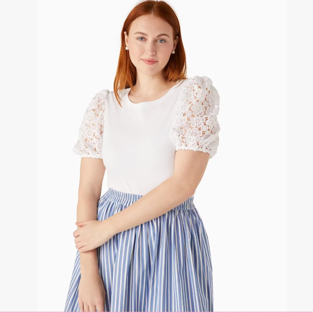 Kate Spade Lace Puff-sleeve Tee